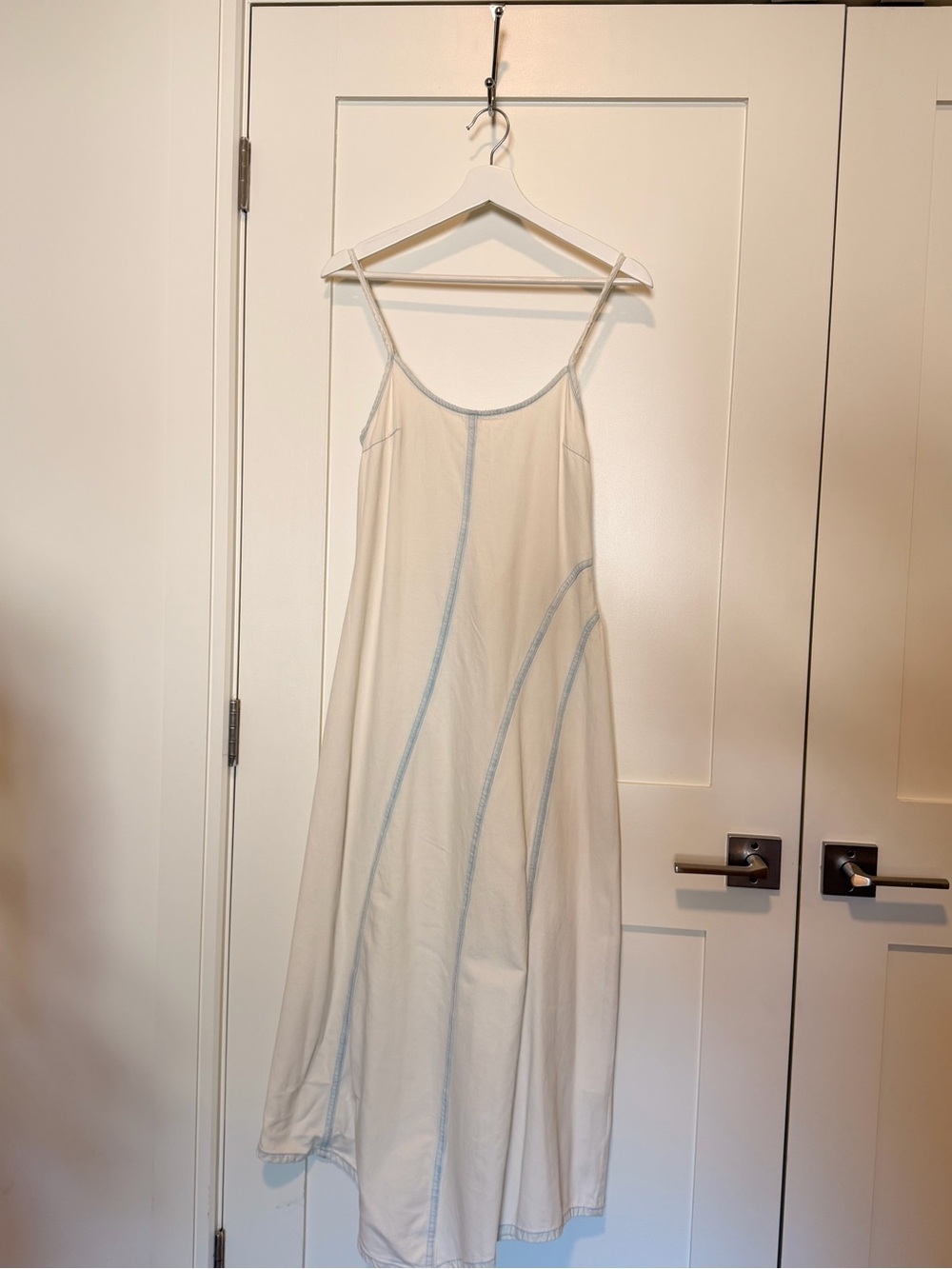 Zara Cream Slip Dress with Light Blue Stitching